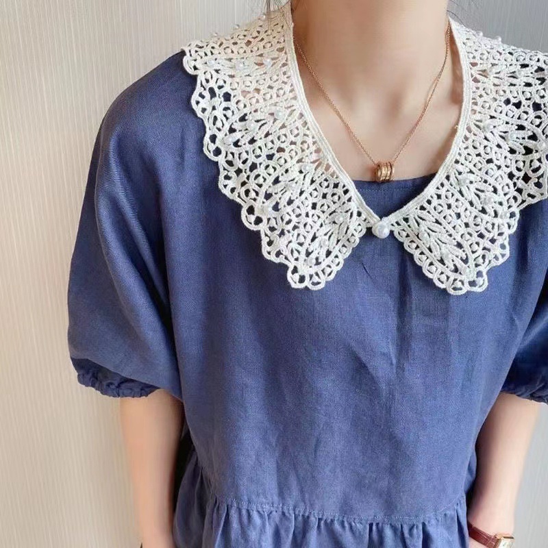 Korean style age-reducing thin hollow beaded lace fake collar summer sun protection shawl and scarf for women, versatile