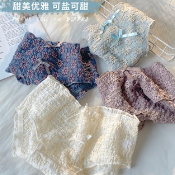 Summer Seamless Lace Pear Blossom Mid-Waist Panties for Girls, Pure Cotton Breathable Triangle Shorts, Cute Girly Style