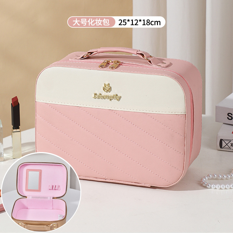 Bolsa de cosméticos de cuero caja de almacenamiento de gran capacidad para mujeres caja de cosméticos Portátil Bolsa de almacenamiento de cosméticos de alta apariencia al por mayor