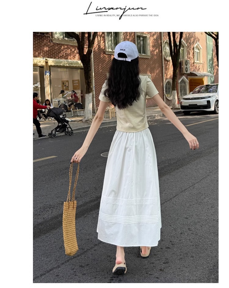 Chân váy xòe chữ A trắng phong cách Hàn Quốc eo thun — Màu trắng (vải cotton lót túi) chi tiết 12
