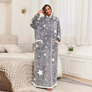 Winter New Luminous Grey Five-pointed Star Lazy Blanket Warm fleece-lined Thickened Casual Hooded Sweatshirt