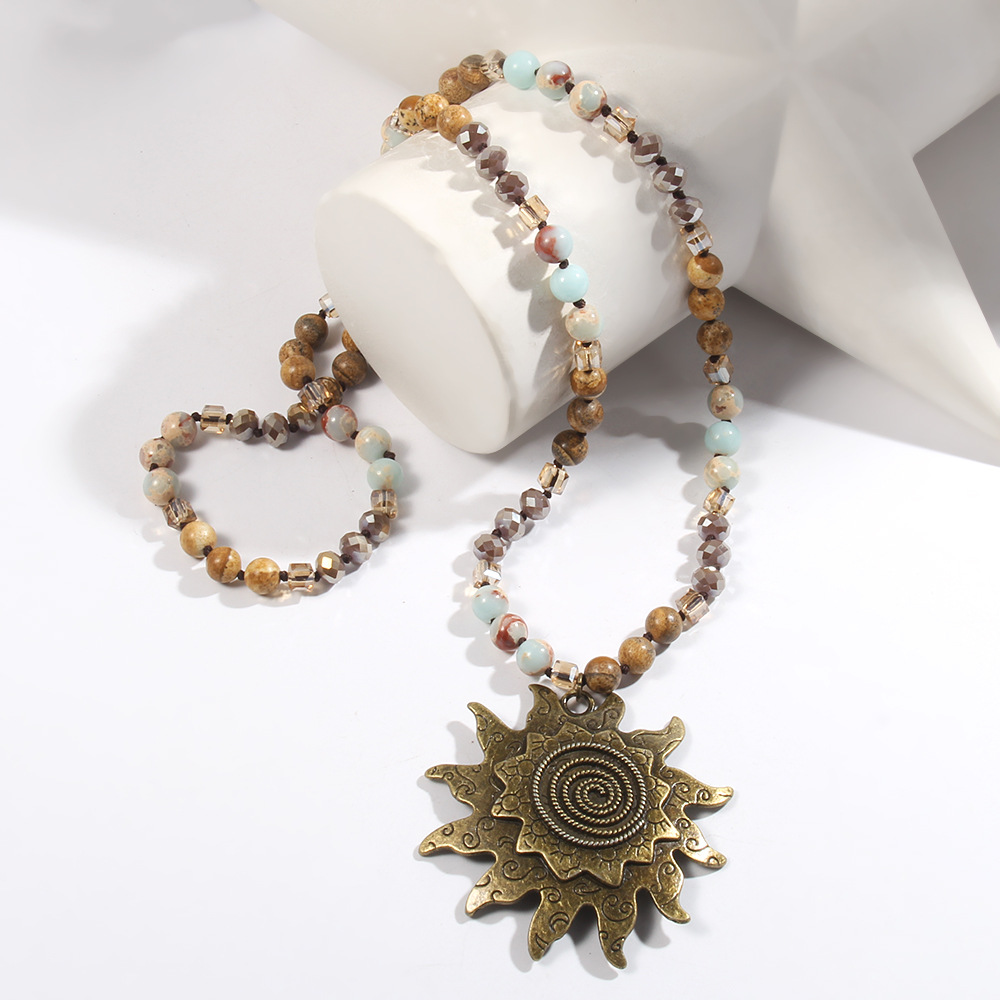 Natural Stone Pendant Material Bohemian Sun Natural Stone Beaded Chain Pendant Necklace In Bulk