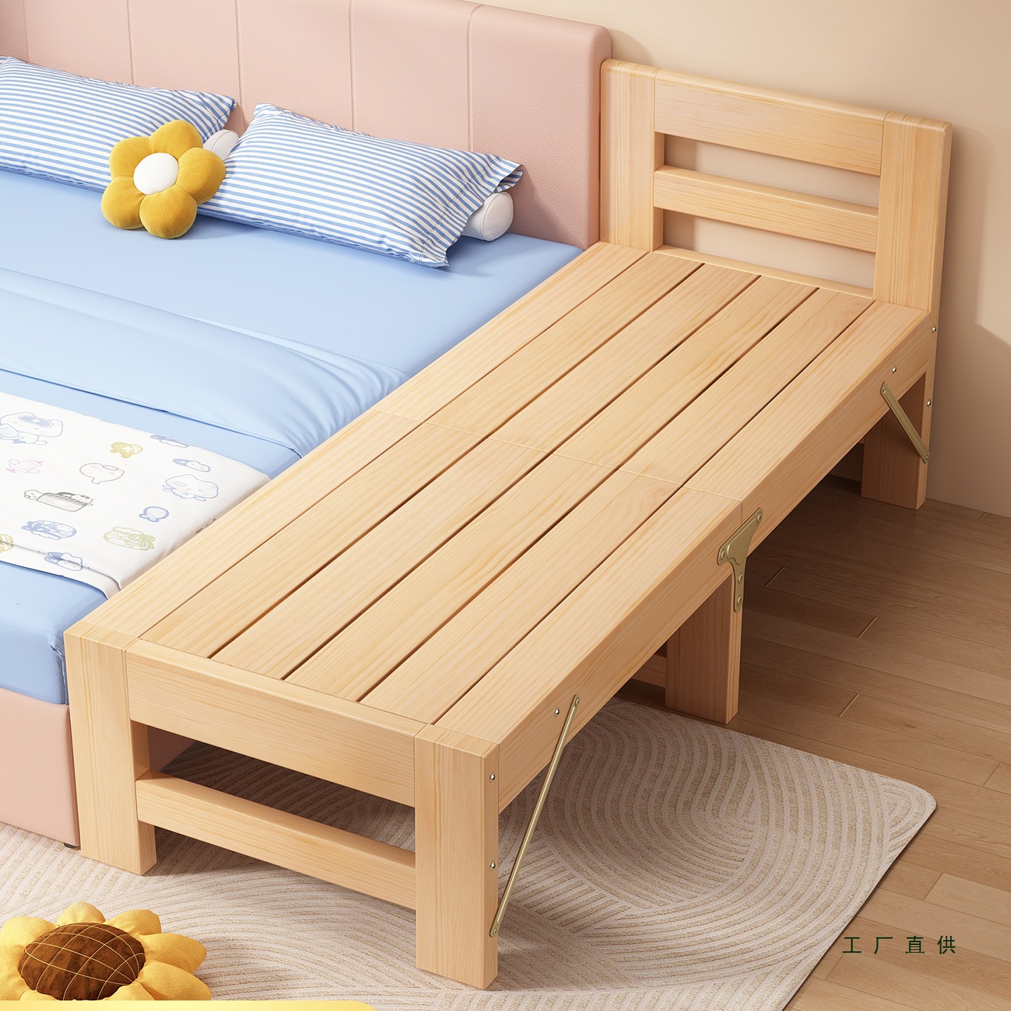 Children's Spliced Bed, Foldable with Guardrails, All Solid Wood Bedside, Widened Bed, Custom-Made for Adults and Babies