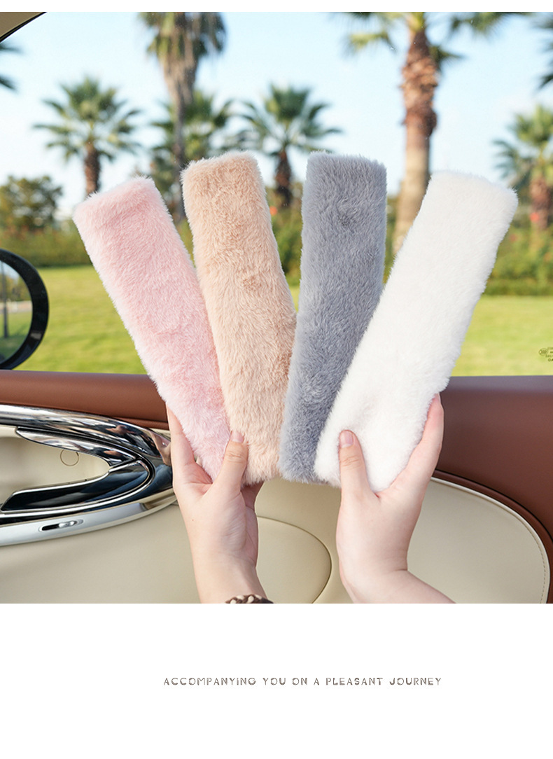 Car Seat Belt Shoulder Cover Stuffed Solid Color Car Seat Belt Protector Imitation Rabbit Fur Car Interior Supplies
