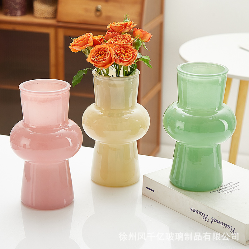 Wholesale French Lantern Glass Vase Cream Style Simple Home Ornaments Hydroponic Flower Arranger Desktop Decoration