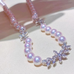 Natural Pearl Necklace Snowflake Design Dress Pearl Clavicle Chain 7-8mm Round Strong Light Extremely Flaw