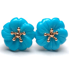 原矿高瓷蓝美松桃花耳钉手链首饰 18K金镶嵌绿松石饰品半宝石女士