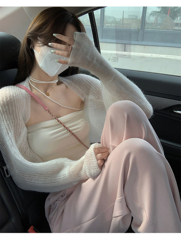 Shawl # Mohair Sun Protection Knitted Cardigan for Women Spring and Summer Thin Outer Layer Pure Lust Blouse Textured Long-Sleeved Top Shawl # Mohair Sun Protection Knitted Cardigan for Women Spring and Summer Thin Outer Layer Pure Lust Blouse Textured Long-Sleeved Top