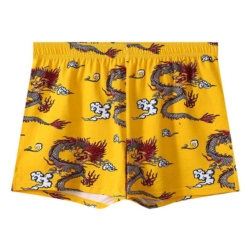 Loose Arlo Pants Men's Pure Cotton Breathable Dragon Year Boxer Pants Boys Personalized Dragon Pattern Boxer Home Shorts