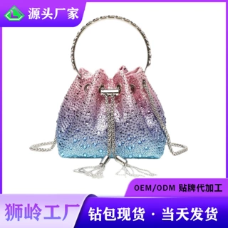 跨境外贸欧美女包满天星渐变拼色烫钻单肩手提斜挎包女晚宴水桶包