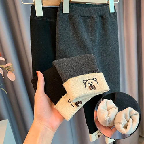 Children's Thicker Lined Leggings for Girls and Boys, Combo Set of One-piece Wool Pants for Autumn and Winter, New Arrival for Small and Medium Kids, Elastic Leggings with Added Thickness, Baby Long Pants
