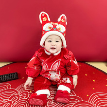 冬季连体衣儿童过年唐装周岁服女童汉服抓周服宝宝拜年服一件包邮