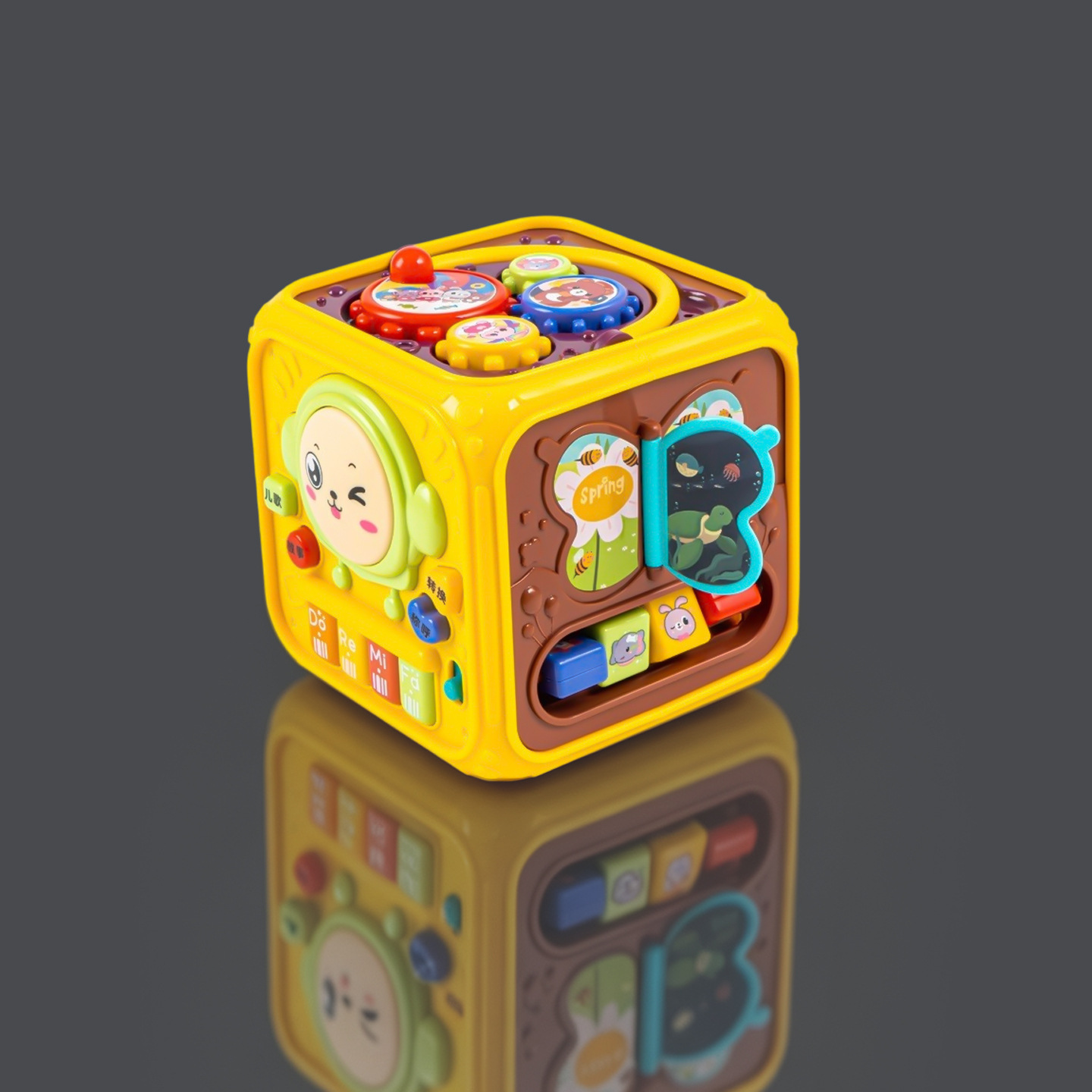 Hexahedron early education toy for 6-month-old babies with sound, light, music, and hand-clapping drums. Also a busy toy for infants and toddlers aged 0-1 years.