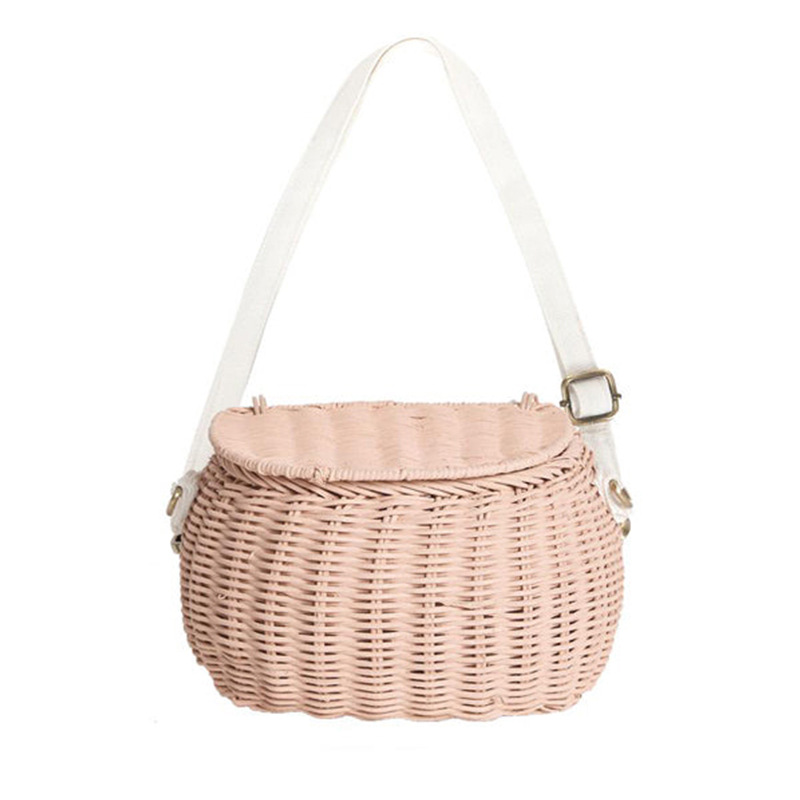 Cesta de ratán pequeña estilo INS, cesta de bicicleta para niños, bolso bandolera de un solo hombro, cesta de juguetes tejida, cesta de almacenamiento