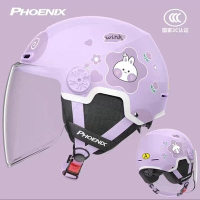 Motorcycle Safety Supplies: Helmet Cartoon Half Helmet Summer - 3c-purple-flower-rabbit-hd-long-mirror-four-season-ear-protection-detachable