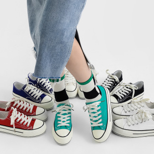Canvas Shoes for Women, Classic Low-Top Inner Heightening 2024 Spring Trendy New Thick-Soled Versatile Board Shoes for Students Casual