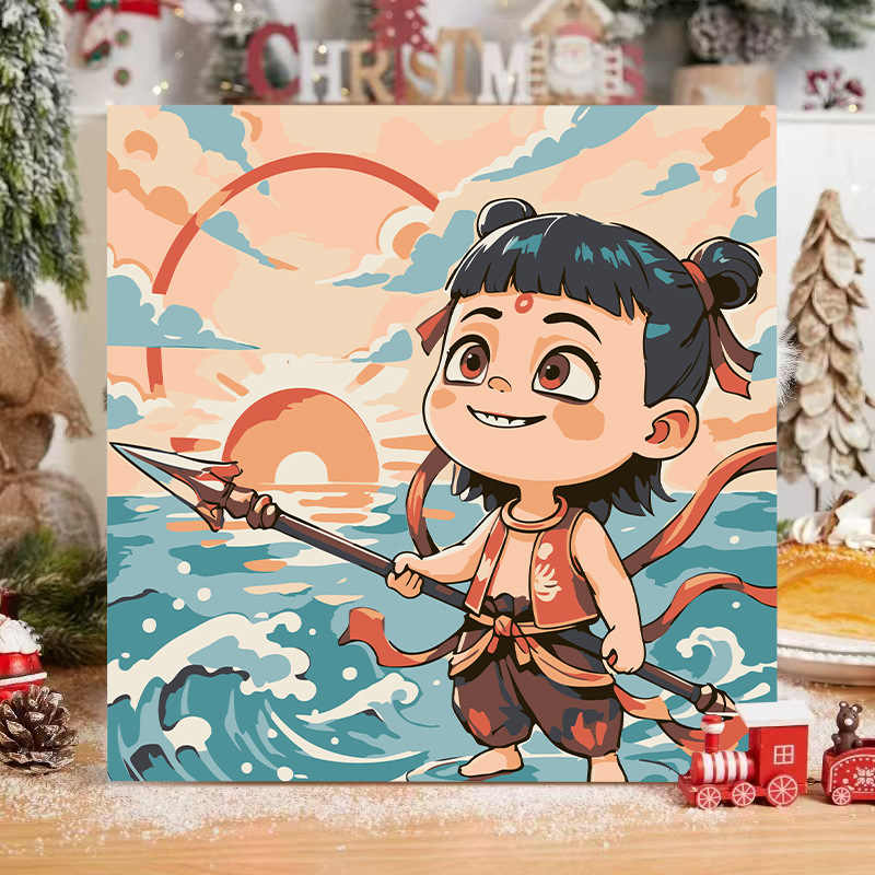 El niño prodigio de Nezha Naohai Diy pintura al óleo digital para colorear a mano Anime Ao Bing Nezha pintura al óleo pintura decorativa