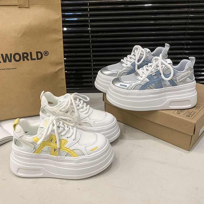 Thick-Soled Height-Increasing Moral Training Shoes, White Shoes for Women, 2025 Spring and Summer New Style, Cut Out Breathable Casual Sports Dad Shoes