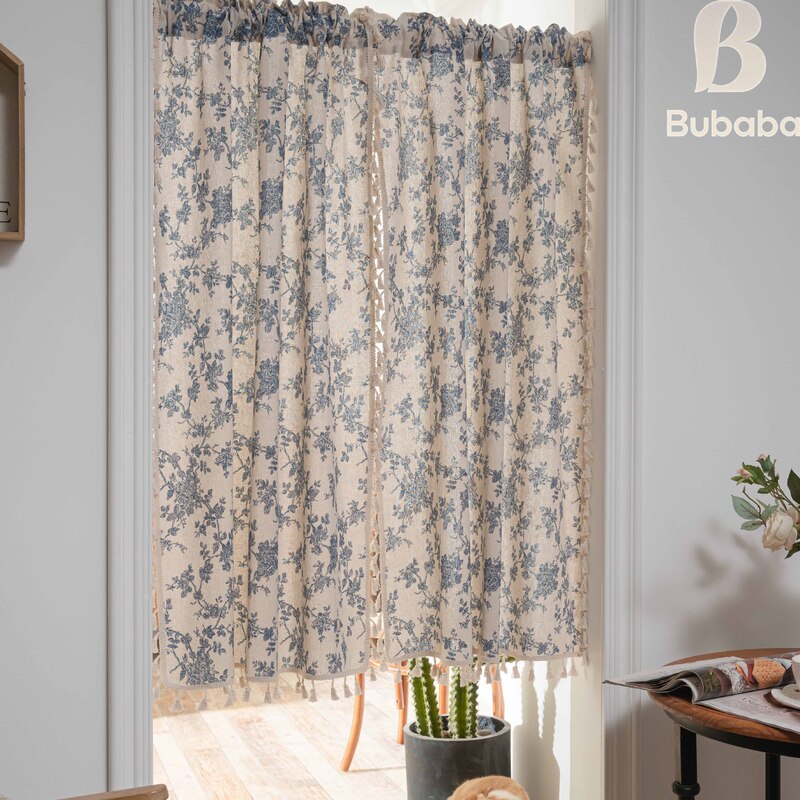 Bubaba Cross-Border Amazon Vintage Orchid Door Curtain for Bedroom, Living Room, Balcony, Kitchen - Factory Finished Product Wholesale