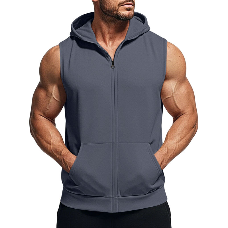 Transfronterizo americano verano nuevo chaleco con capuz hombre entrenamiento deportivo con cremallera cardigan chaleco sin mangas