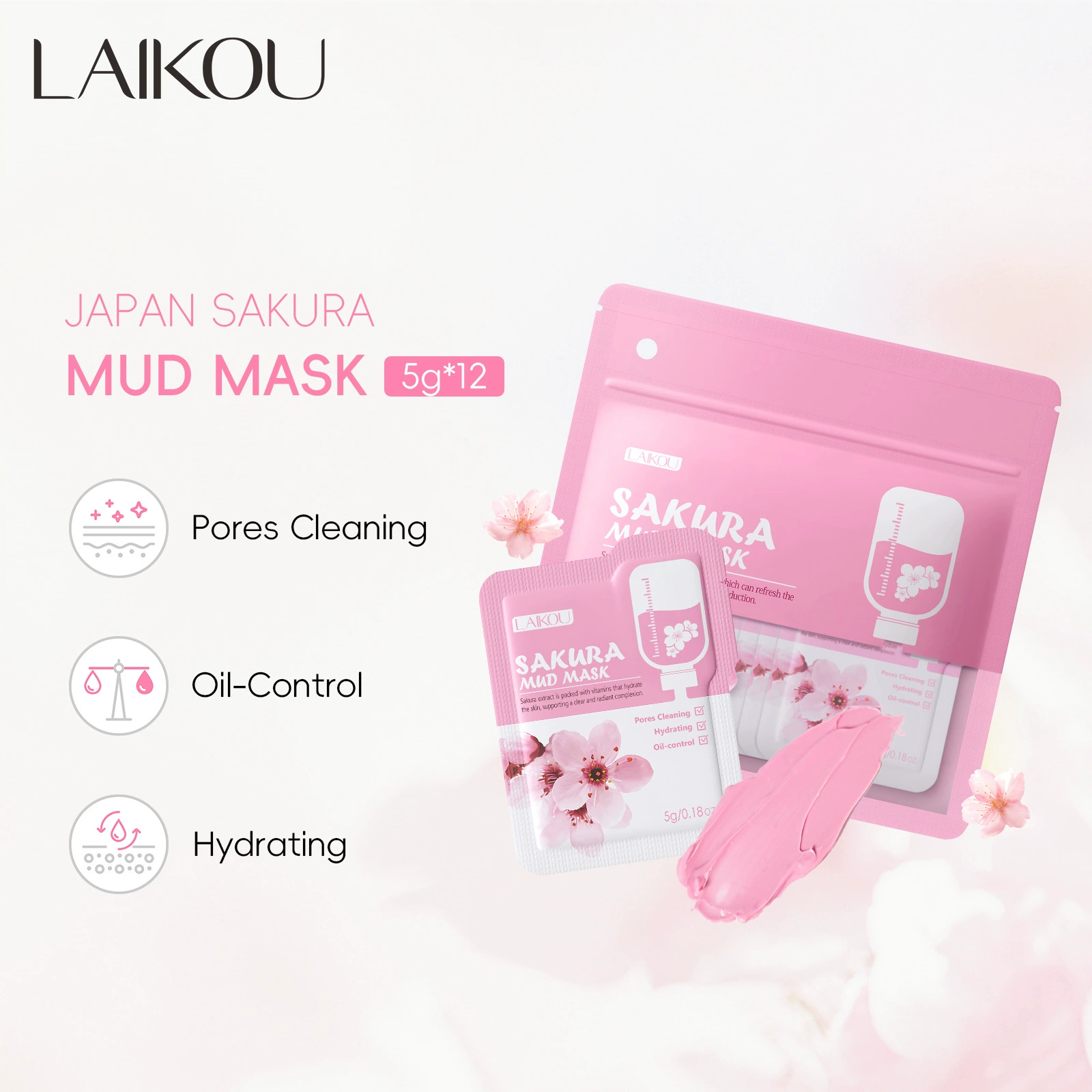 Маска-подпитывающая маска для лица (LAIKOU) 5 г ×12 — сакура, матчa и варианты, увлажняющее средство для контроля масла