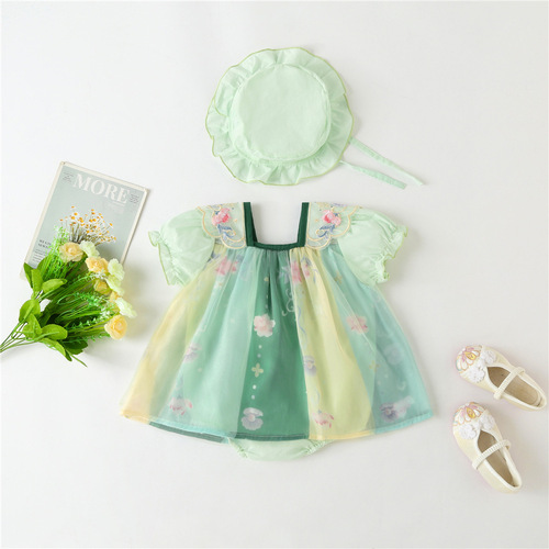 Chinese-style summer children's short-sleeve retro infant Hanfu tank top baby dress baby Tang suit dress