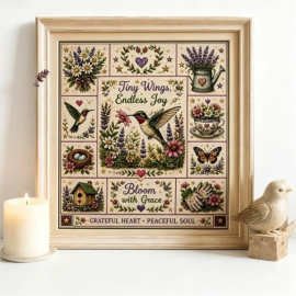 Hummingbird Garden Faith Cross Stitch蜂鸟花园信仰十字绣套件