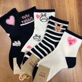 儿童袜子小兔爱心卡通女孩抗起球不褪色百搭无骨舒适透气中小童