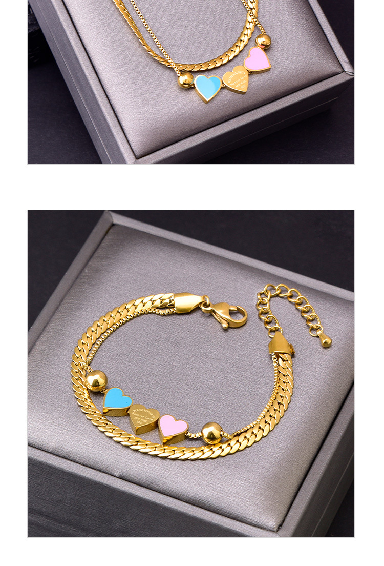 14g Weight PVD Coated Gold Plating Process 18K Real Gold Plated Plating Material Bracelets, Necklace Classification PVD Coated Real Gold Plated Letter Heart Shape Stainless Steel Simple Style Waterproof Non Tarnish Bracelets Necklace