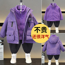 儿童冬款加棉加厚冲锋衣两件套2025冬季新款痞帅宝宝棉服小童衣服