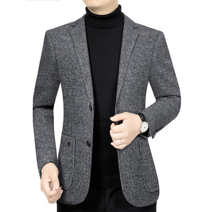 Men's Casual Business Woolen Suit Jacket 2024 Spring New Fashion Slim Fit Woolen Suit Top