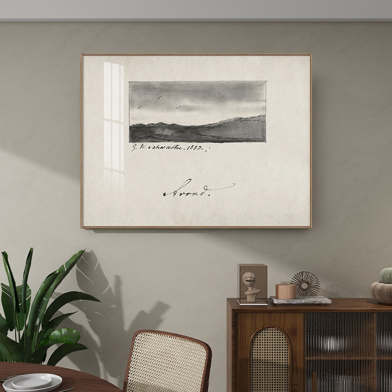 French Retro Art Living Room Decoration Painting, Antique Black and White Landscape Restaurant Bedroom Hanging Painting, Sketch Art Hanging Painting