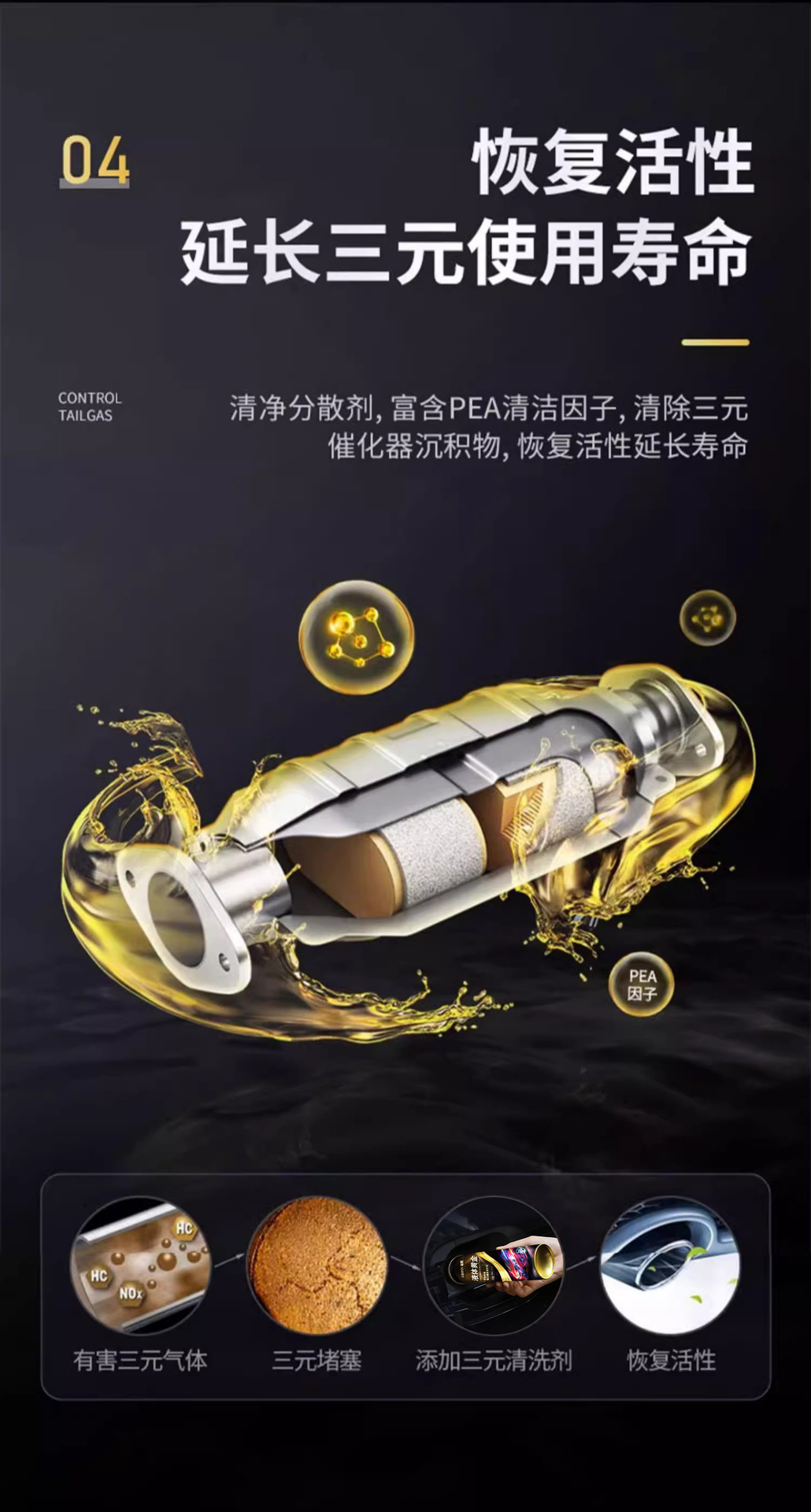 Three-Way Catalytic Cleaner, Noise Elimination, Car-Specific Carbon Deposit Removal Gasoline Additive, Liquid Gold Fuel Treasure