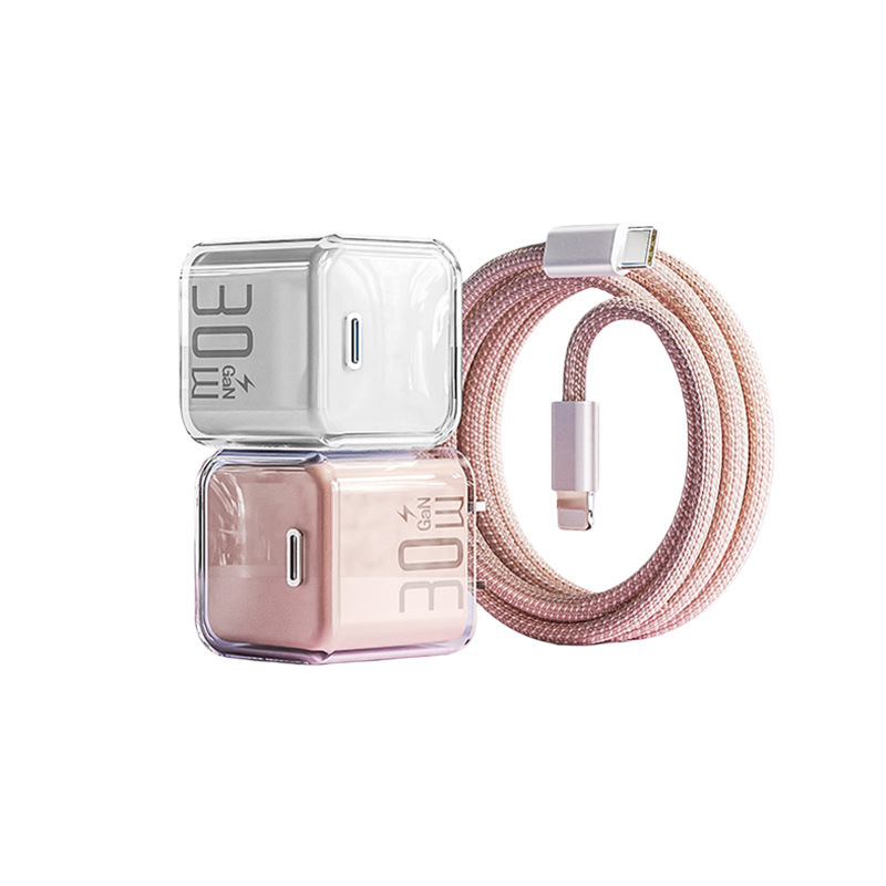 Fábrica de nuevo PD30W cristal de hielo permeable nitruro de gallio para Huawei Apple 17 cable de datos cabeza de cargador rápido de teléfono móvil