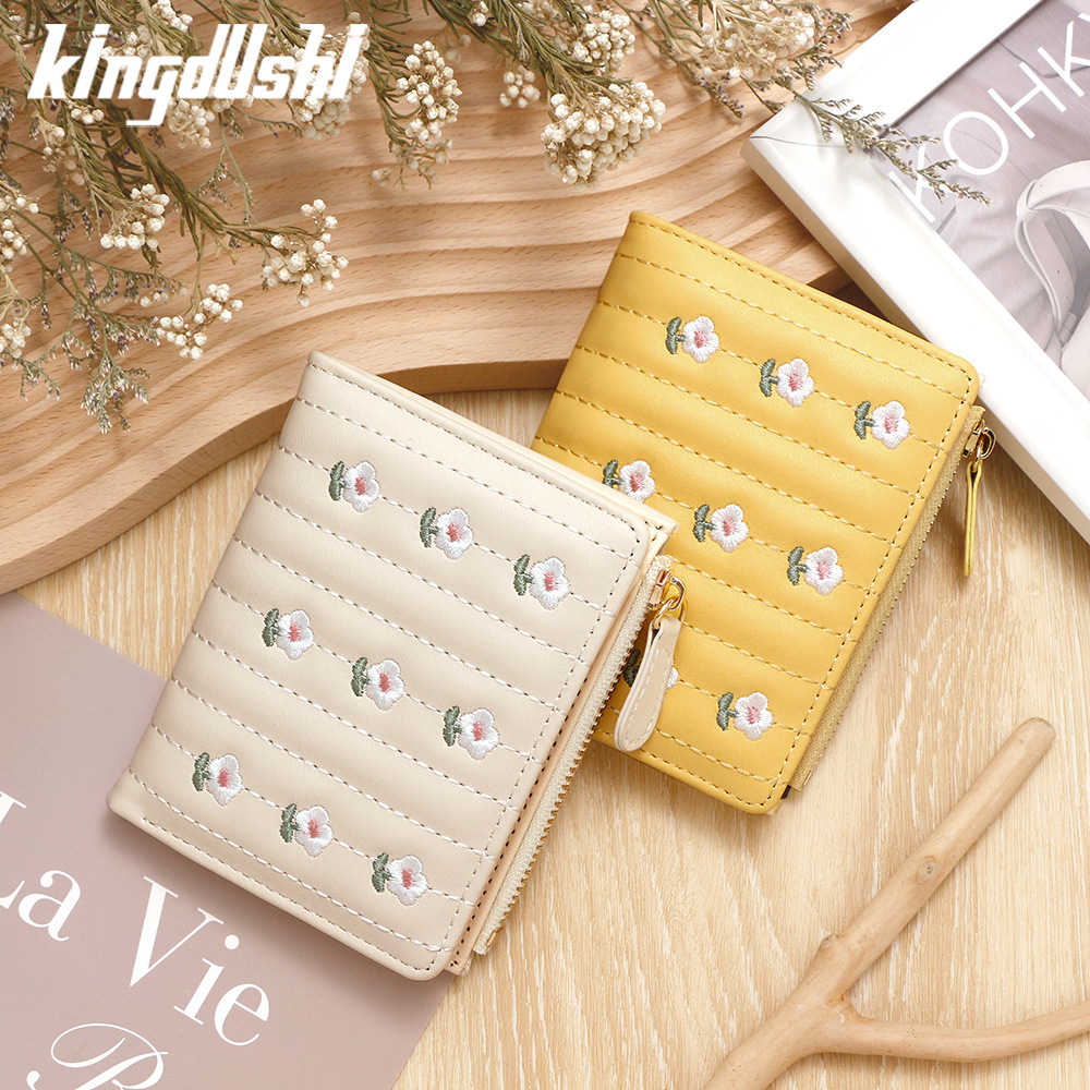 Nueva billetera corta de moda coreana linda borrada billetera corta simple bolsa de tarjetas de cambio de descuento