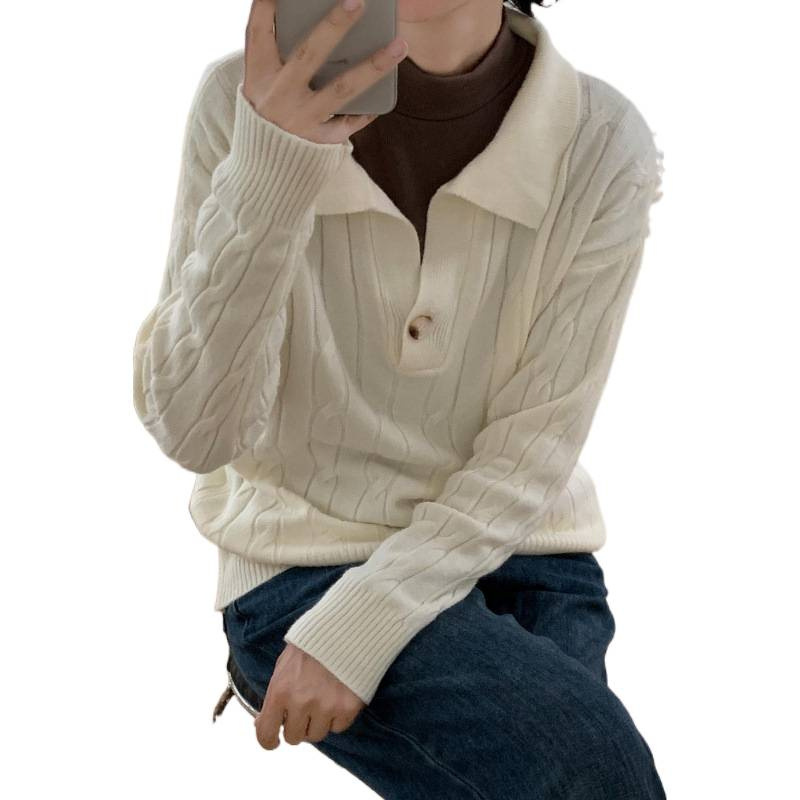 Nuevo suéter de viento perezoso con solapa coreana suelta estilo extranjero torcido chaqueta de moda camiseta de punto de mujer image 5