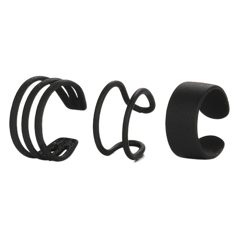 Traje de clip de hueso de oreja negro personalizado nuevo creativo europeo y americano de tres piezas simple de múltiples capas en forma de C clip de oreja