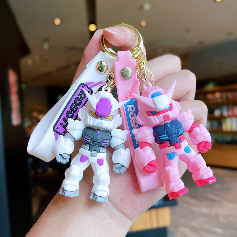 Cartoon mecha warrior keychain tide play doll car key chain bag car pendant claw machine gift wholesale