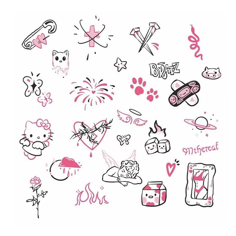 Pink Spice Girl Finger Sticker High Face Value Niche Color Tattoo Sticker Waterproof Long-lasting Sweet Cool Spice Girl Fashion Sweet Spicy