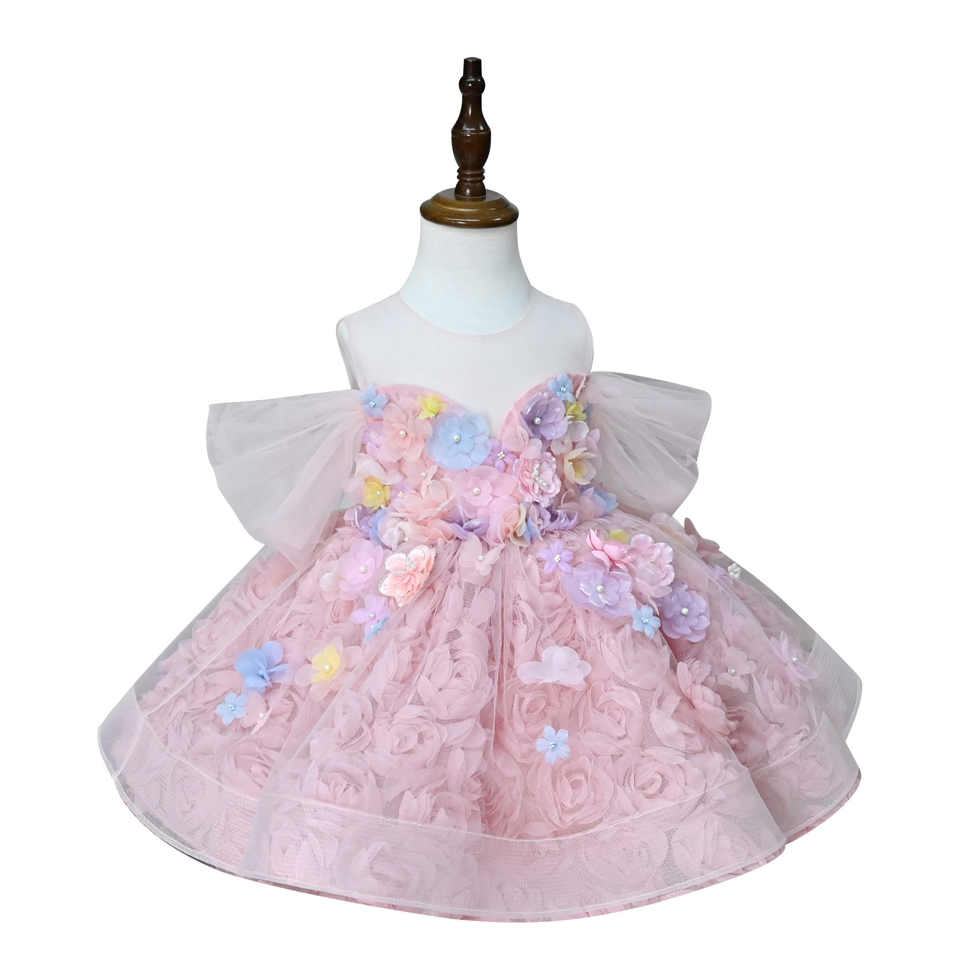 Mädchenkleid im französischen Stil mit Blumenmuster aus Baumwoll-Polyester-Mischgewebe, ideal für kleine Gastgeberinnen, Laufstegauftritte, Klavierkonzerte, Geburtstage und als Prinzessinnen-Outfit_voghion.com