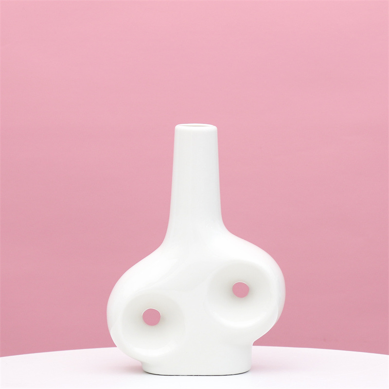 Cerámica forma geométrica florero Mediterráneo nórdico moderno minimalista blanco porcelana verde casa Llano quema decoración arreglo floral