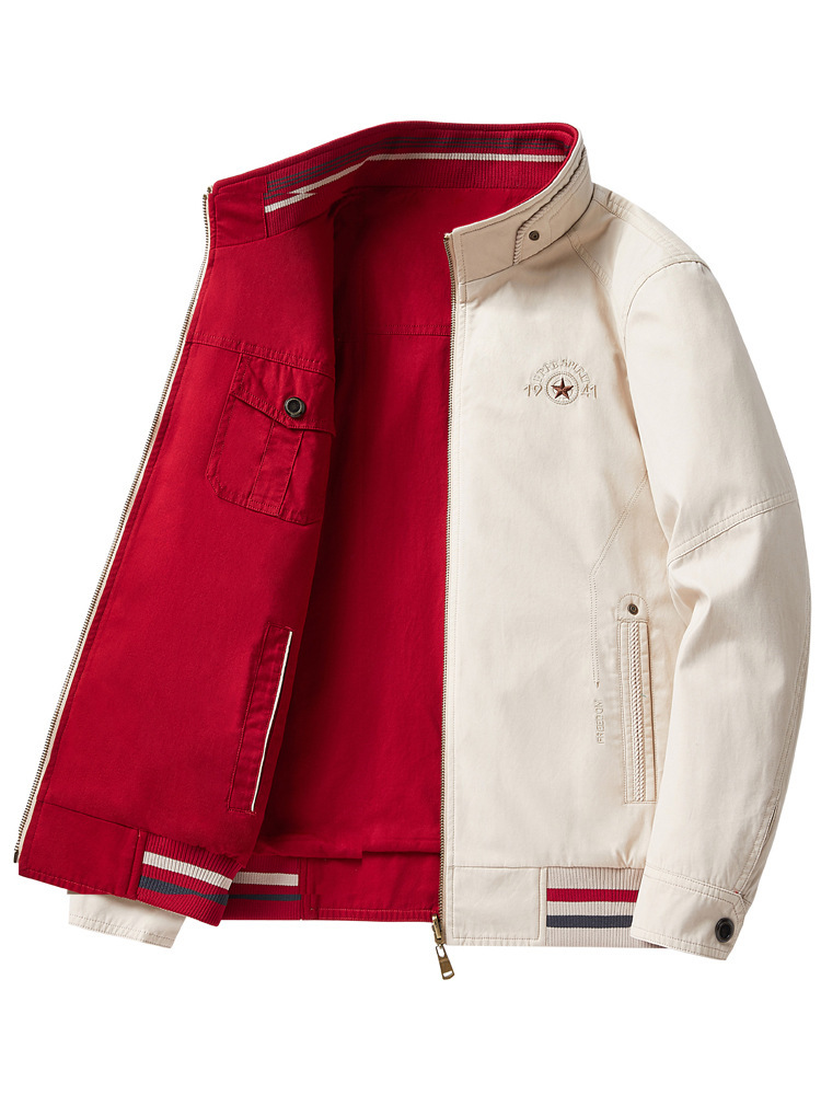 Cotton Jacket Men's Spring & Fall Stand-Up Collar Top Middle-Aged Dad Wear Business Casual Loose Large Size Reversible Jacket