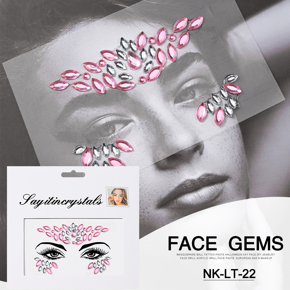 Pegatinas de tatuaje facial pegatinas de cristal pegatinas de cejas pegatinas faciales pegatinas de diamante de agua decoración acrílica estilo europeo y americano