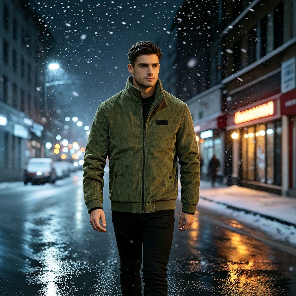 Cross-border code winter new corduroy jacket for men, thickened, fashionable stand-up collar, lamb wool casual basic men's jacket