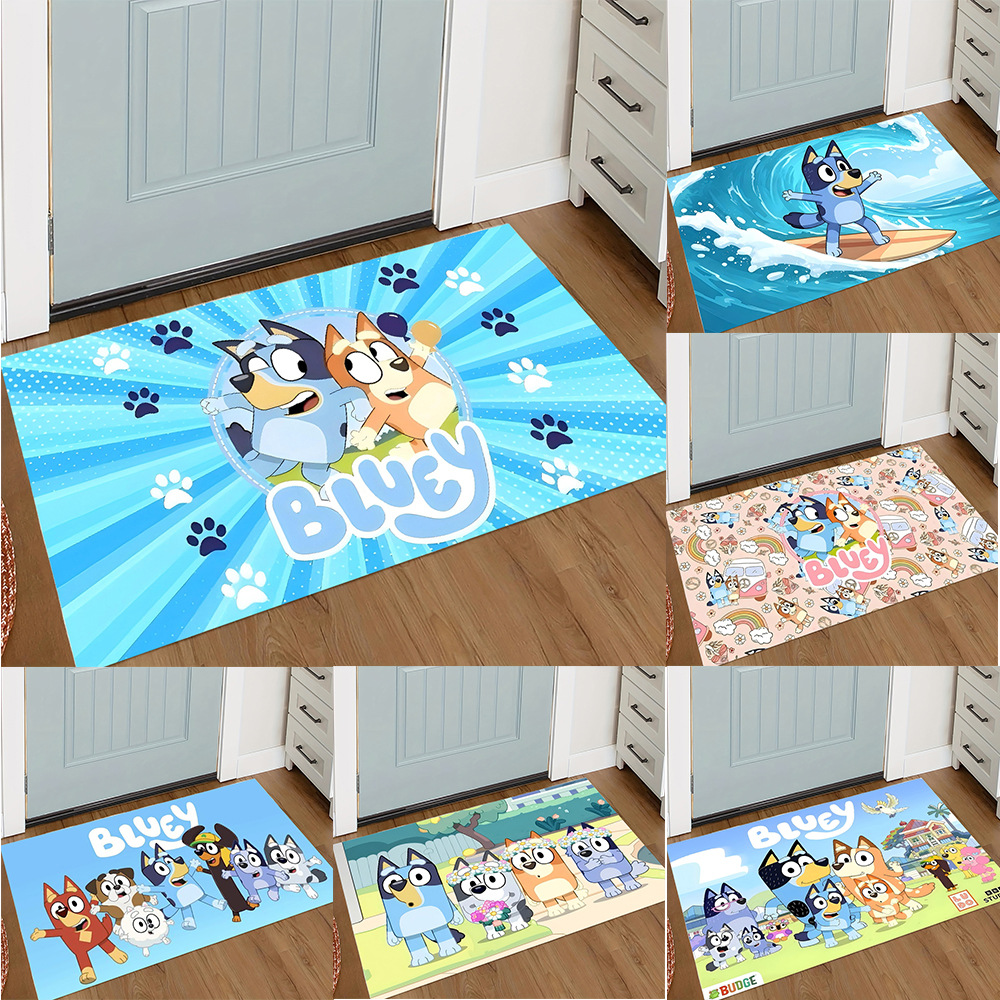 Blue Puppy Flannel Floor Mat Welcome Door Mat Non-Slip Machine Washable Carpet Living Room Bedroom Bathroom Kitchen Floor Mat