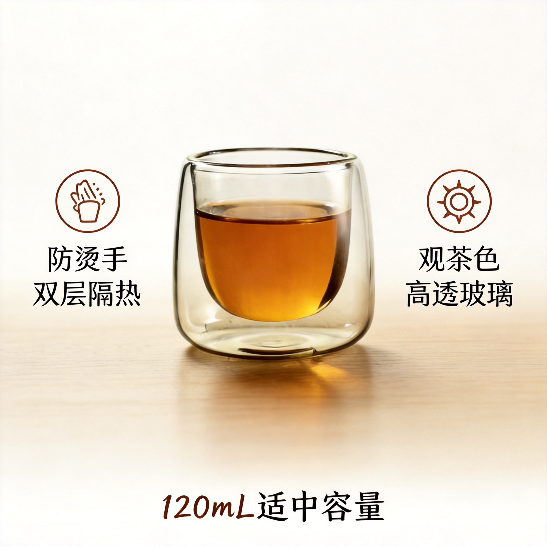 Taza de té de vidrio de doble capa resistente al calor de alta borosilicona Taza de té de kung fu resistente a quemaduras Taza de té de vidrio de doble capa transparente