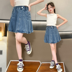 2024 New Summer Denim Lined Skirt for Girls: Mid-Length Culottes & Shorts-Style Children's Skirts