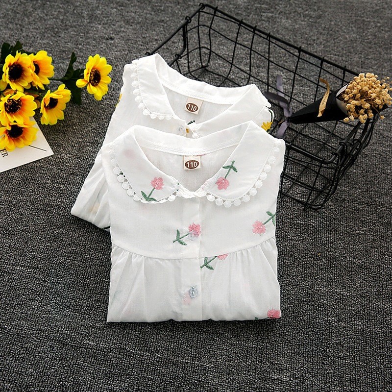 Ropa DE LOS NIÑOS nueva camisa floral camisa bordada de las niñas primavera y otoño dulce bottoming cardigan de 3 años de edad bebé niña camisa de manga larga