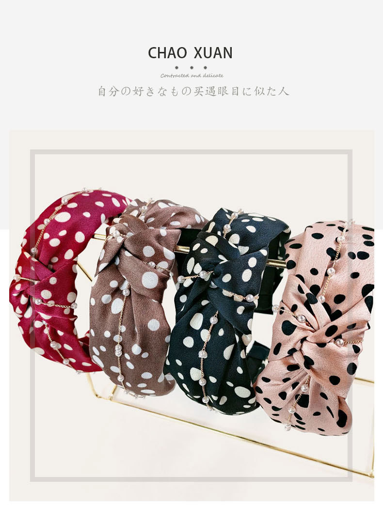 Retro Polka Dot Pearl Wide-brimmed Headband display picture 1