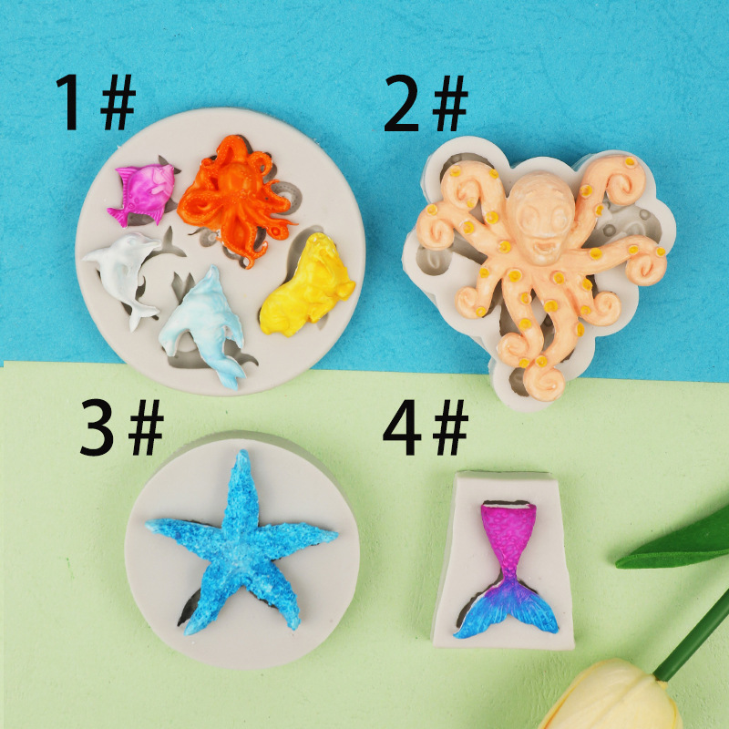DIY Marina estrellas de mar pulpo delfín fondant cake molde silicona chocolate arcilla epoxi hecho a mano